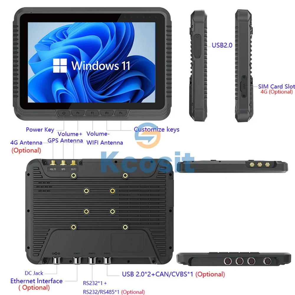 Imagem -02 - Kcosit-tablet pc Robusto Impermeável Windows 11 Terminal Montado em Empilhadeira 10.1 Intel N5100 4gb Ram 4g Lte Can Bus Lan Cvbs K110j