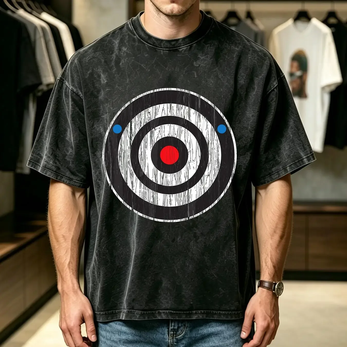 washed T Shirt Bullseye Axe Throwing Sport Bull's Eye Ax XS 4XL vintage Washed Unisex Soft homme Stylish Top For Everyday Wear