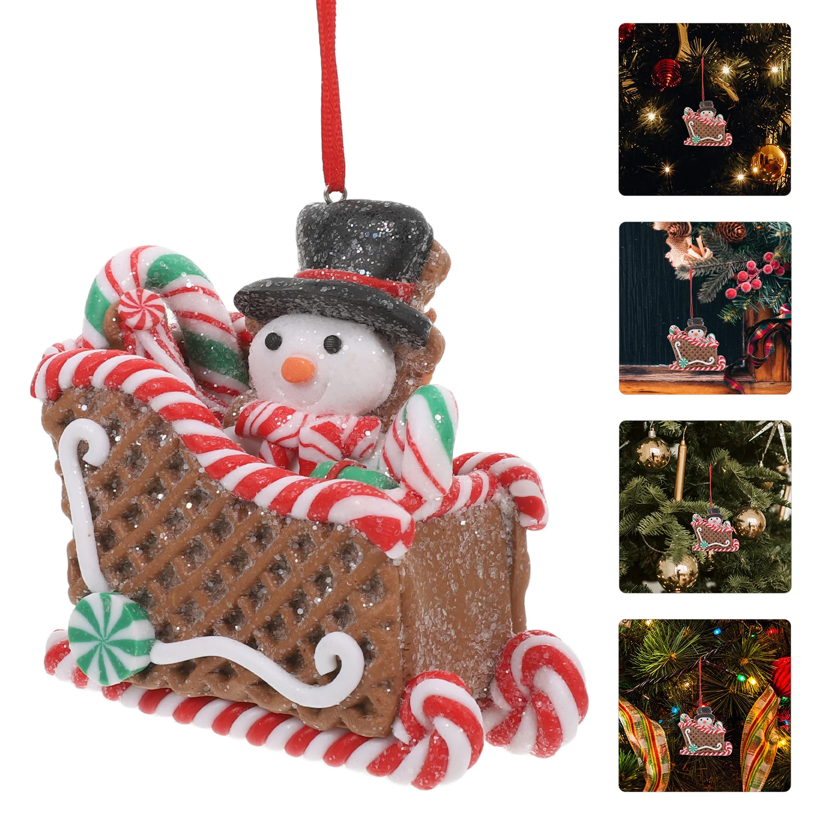 

Christmas Hanging Decor Polymer Clay Sleigh Rustic Xmas Tree Ornaments Holiday Decoration Indoor Party Hanging Pendant