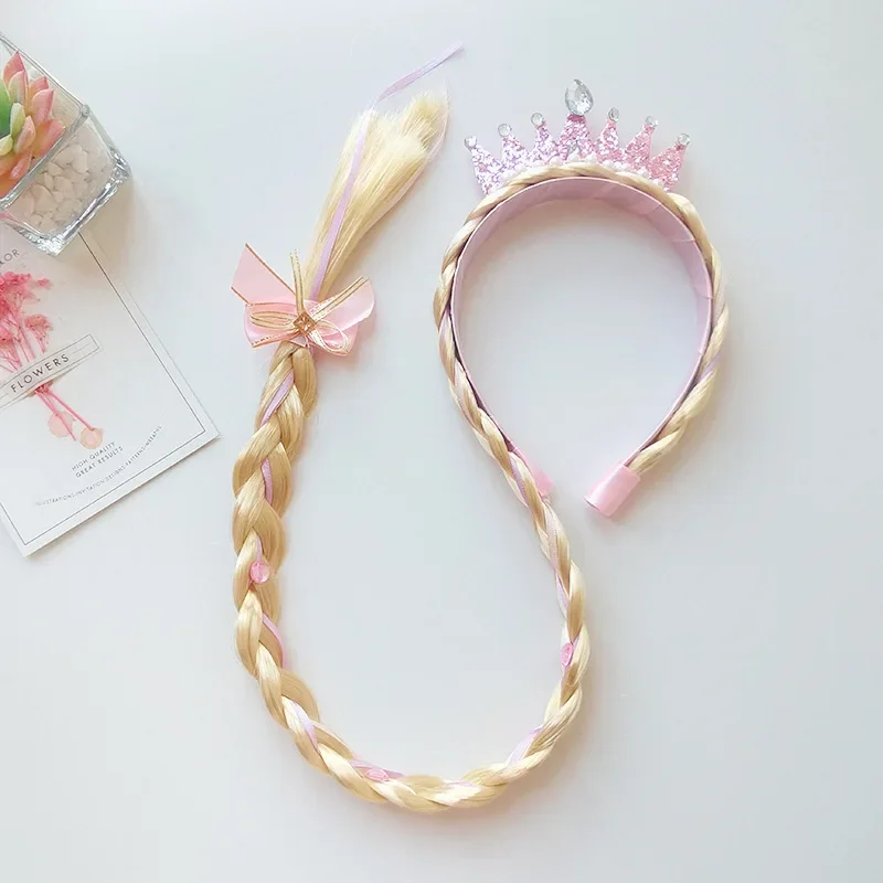 Kids Pink Blue Purple Flower‑Decor Braided Hairband Stylish Wig Headwear Ideal for Fairy Role‑Play Birthday and Holiday Events - view 3