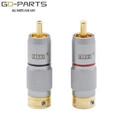EIZZ 24K Gold Plated Brass Male RCA Plug Connector Terminal For HIFI Audio AMP TV Receiver DVD Signal Cable DIY PTFE Insulator