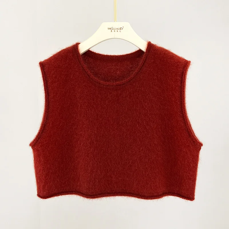 100 cashmere crop top sweater vest women red gilet fashion knit clothes autumn womens sweaters vintage style vests sleeveless