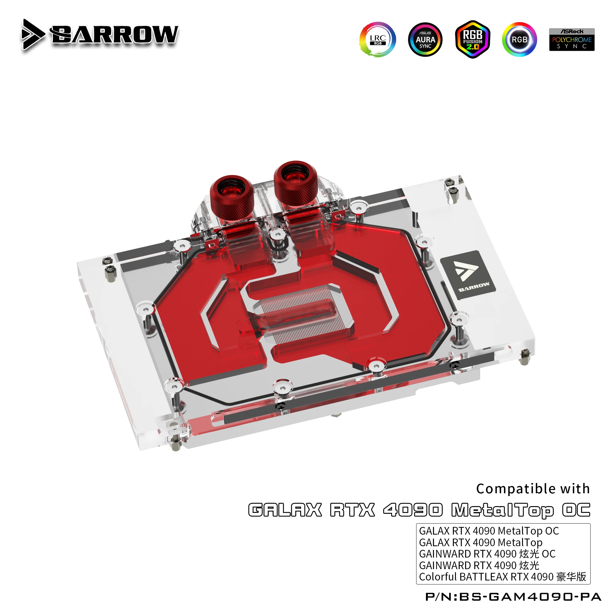 Barrow RGB 수냉 GPU 블록 쿨러, 다채로운 RTX 4090 메탈 탑 BS-GAM4090-PA