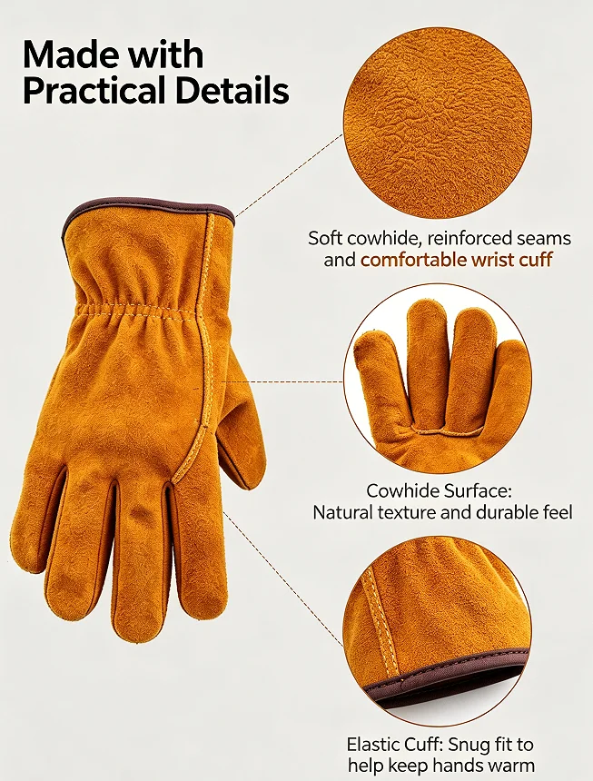 One Pair Yellow Cowhide Work G - Garden Gloves Thorn Proof 评论和价格