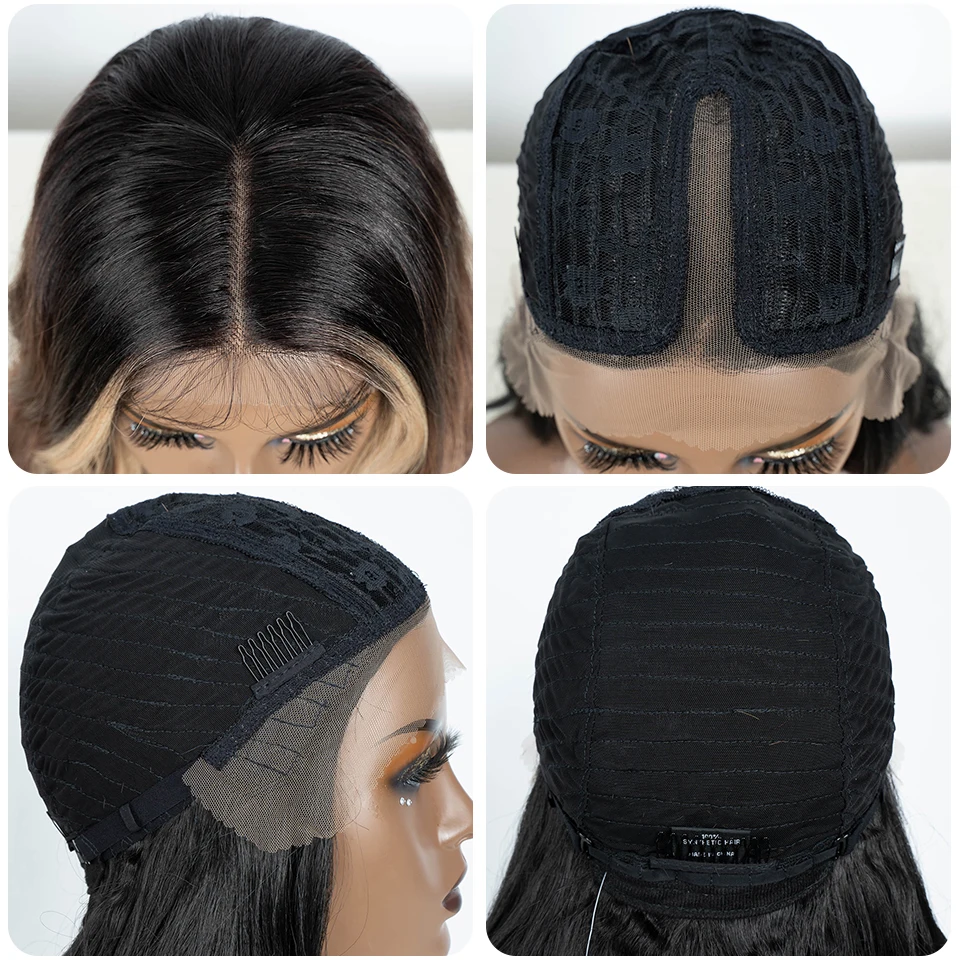 Edle Lace-Front-Perücke, synthetisch, 28 Zoll, mit honigbraunen Highlights, gewellte Perücke, blonde Perücken für Damen, Lace-Perücke, synthetische Lace-Front-Perücke. – Detail 27