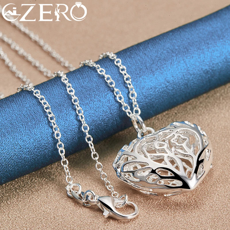 Hot Classic 925 Sterling Silver 16-30 Inch Chain Hollow Heart Pendant Necklace For Women Wedding Charm Party Fashion Jewelry