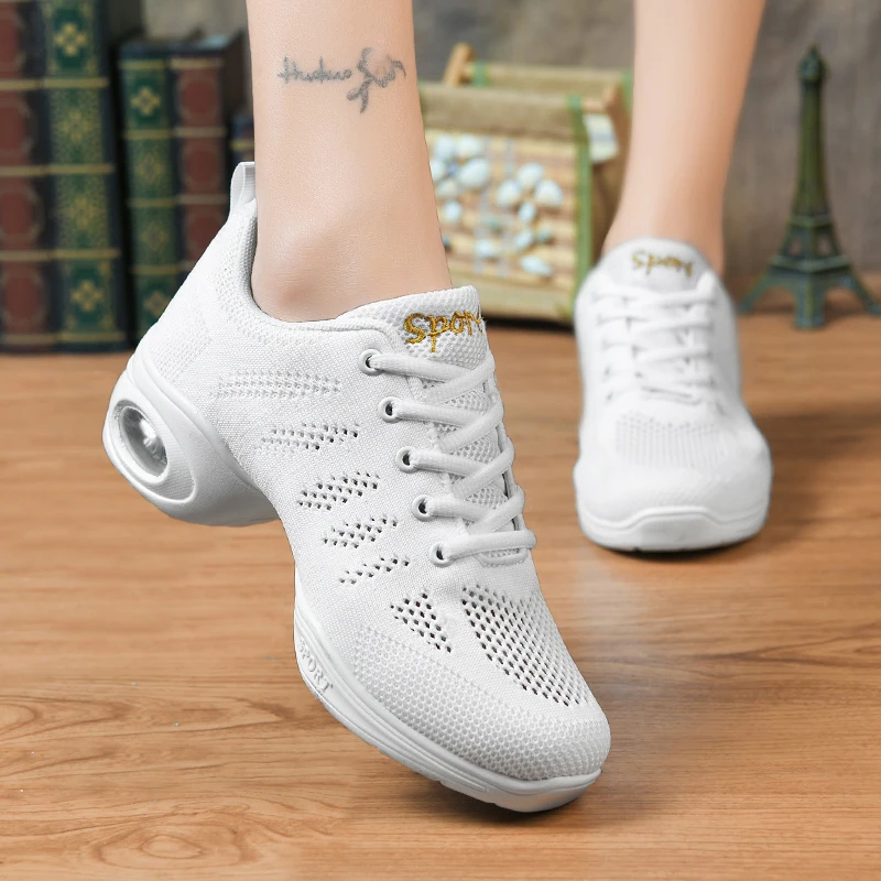 

Jazz Dance Shoes For Women's Dance Sneakers Lightweight Breathable Woman Dancing Shoes Flying Weave Square dance shoes