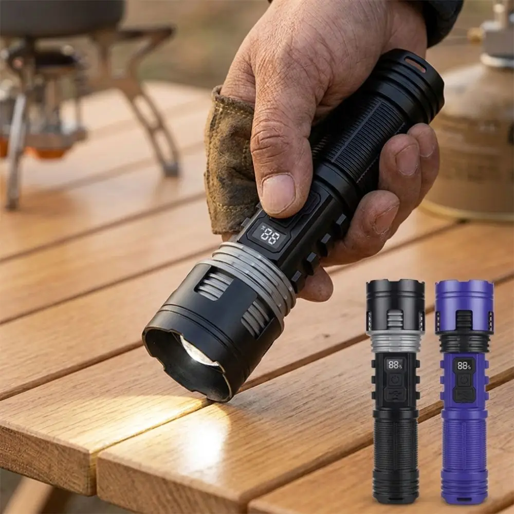 Telescopic Zooming Strong Flashlight COB Flood Type-C Fast Charge Camping Flashlight Waterproof Digital Power Display