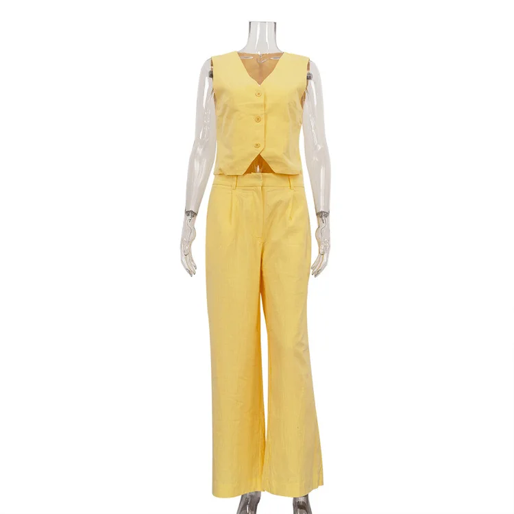 European American Cross-Border Commuter Fashion Vest For Women 2026 New Model V-Neck Sleeveless Elegant Top And Long Pants