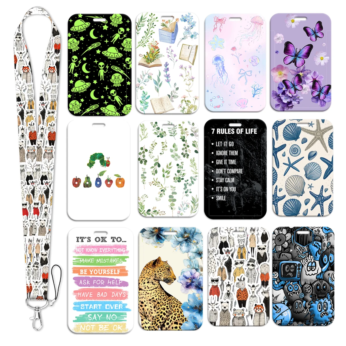 Flowers Card Holder Minimalist Style Lanyard Neck Strap for Key ID Card Phone Straps Hang Rope Key Ring Accessories Gift
