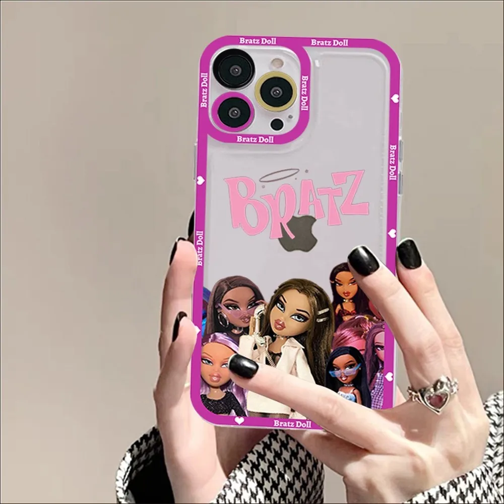 Simpatica custodia per telefono con bambola Bratz per iPhone 13 14 Pro Max XS XR 12 11 Pro 13 Mini Cover posteriore morbida e trasparente