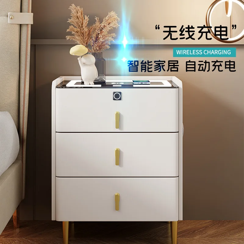 طاولة سرير ذكية لغرفة النوم المنزلية، حديثة وبسيطة وراقية، متعددة الوظائف، شحن لاسلكي وخزانة تخزين. #1