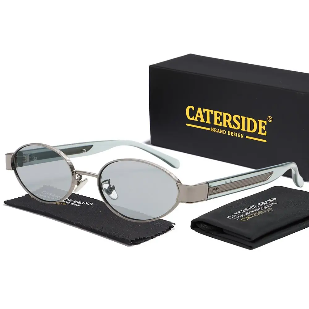 CATERSIDE Neue Retro-Sonnenbrille für Herren, hochwertige Metall-Sonnenbrille mit ovalem kleinem Rahmen, Damen-Sonnenbrille für den Außenbereich, Street-Hip-Hop-Brille, UV400 – Detail 9