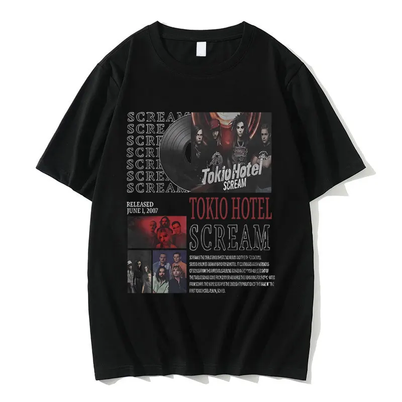 

Rock Band Tokio Hotel Scream Music Album Graphic T Shirts Male Hip Hop Casual Oversized T-shirts Men Vintage Punk Gothic Tshirt