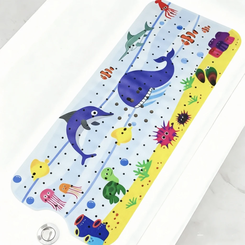 1 Stück Baby-Badematte für Badewanne, rutschfeste Kinder-Badematte – 40 x 10 cm, extra lange Cartoon-Badematte, Kleinkind-Badematten mit Saugnäpfen – Detail 6