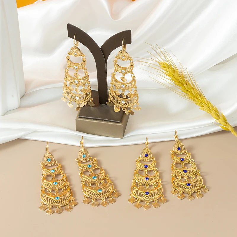 Morocco Vintage Dangle Earrings Rhinestone Tassel Earrings In Gold Color Women Fashion Earrings Middle East Jewelry for Bridal