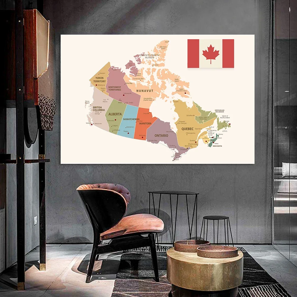 225*150cm The Canada Political Map Large Poster Non-woven Canvas Painting Classroom Wall Home Decor School Supplies