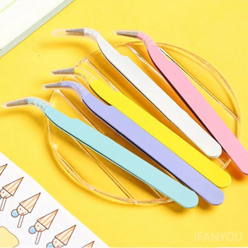 แหนบสแตนเลสแบบตรงและโค้ง สีสันสดใส ชมพู ฟ้า ม่วง สำหรับงาน DIY ติดขนตา ตกแต่งเล็บ สติ๊กเกอร์ เพชรปลอม