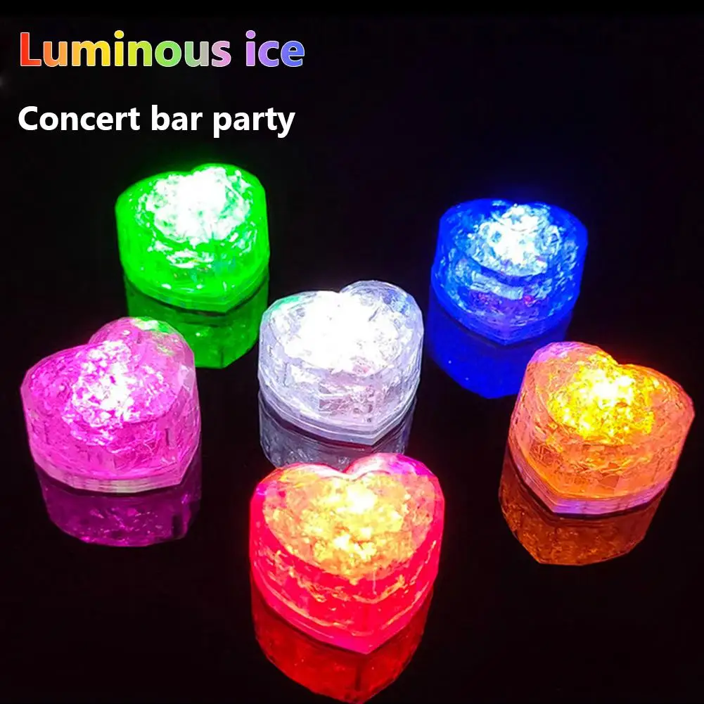 12pcs Luminous Led Ice Cubes Colorful Romantic Heart Shape Atmosphere Decorations Toys Gifts For Hotel Bars Ktv Party