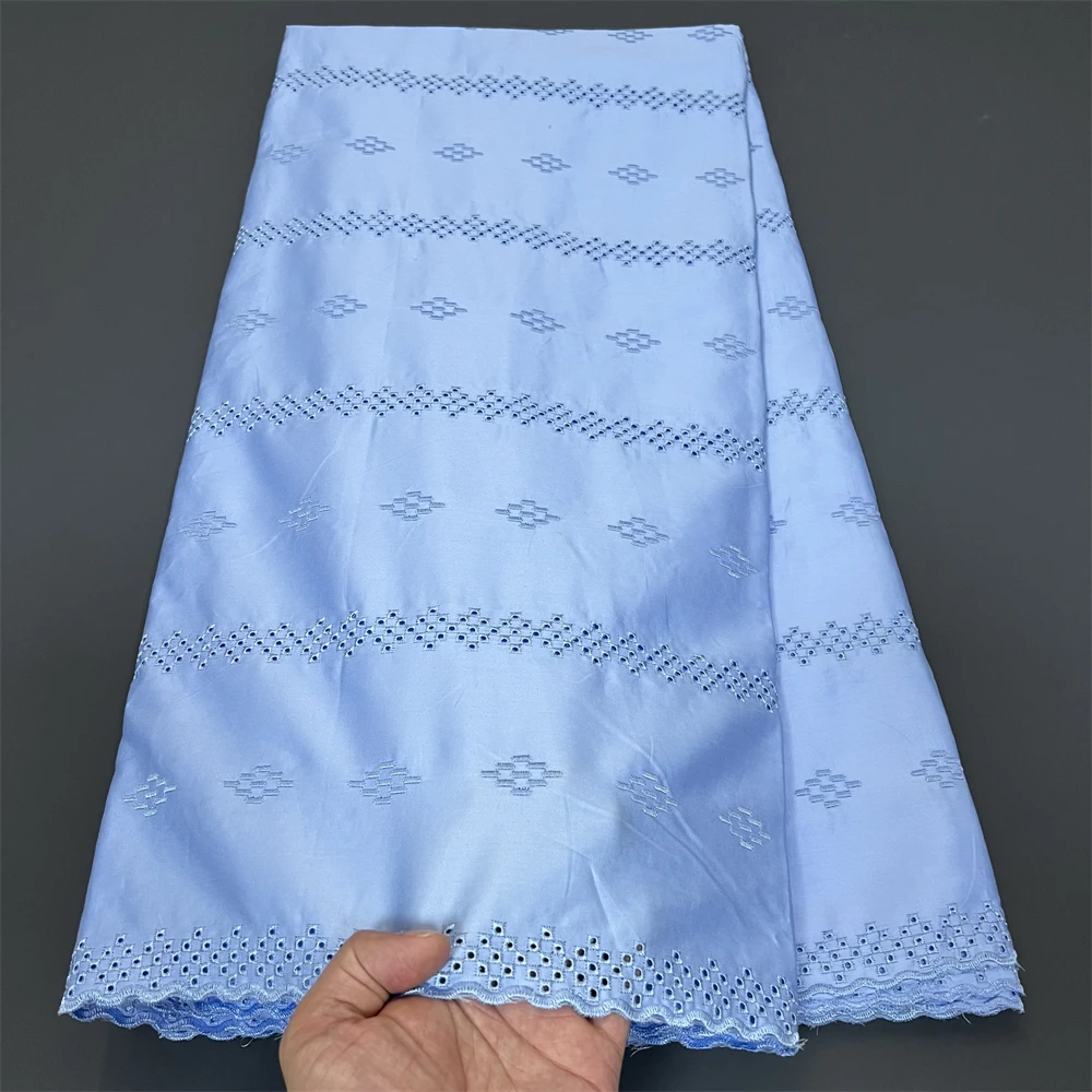 

2025 African Nigerian Tulle Lace Fabric for Dress Sewing High Quality Damask Cotton Pure Embroidery Wedding Party 5Yard hz1375