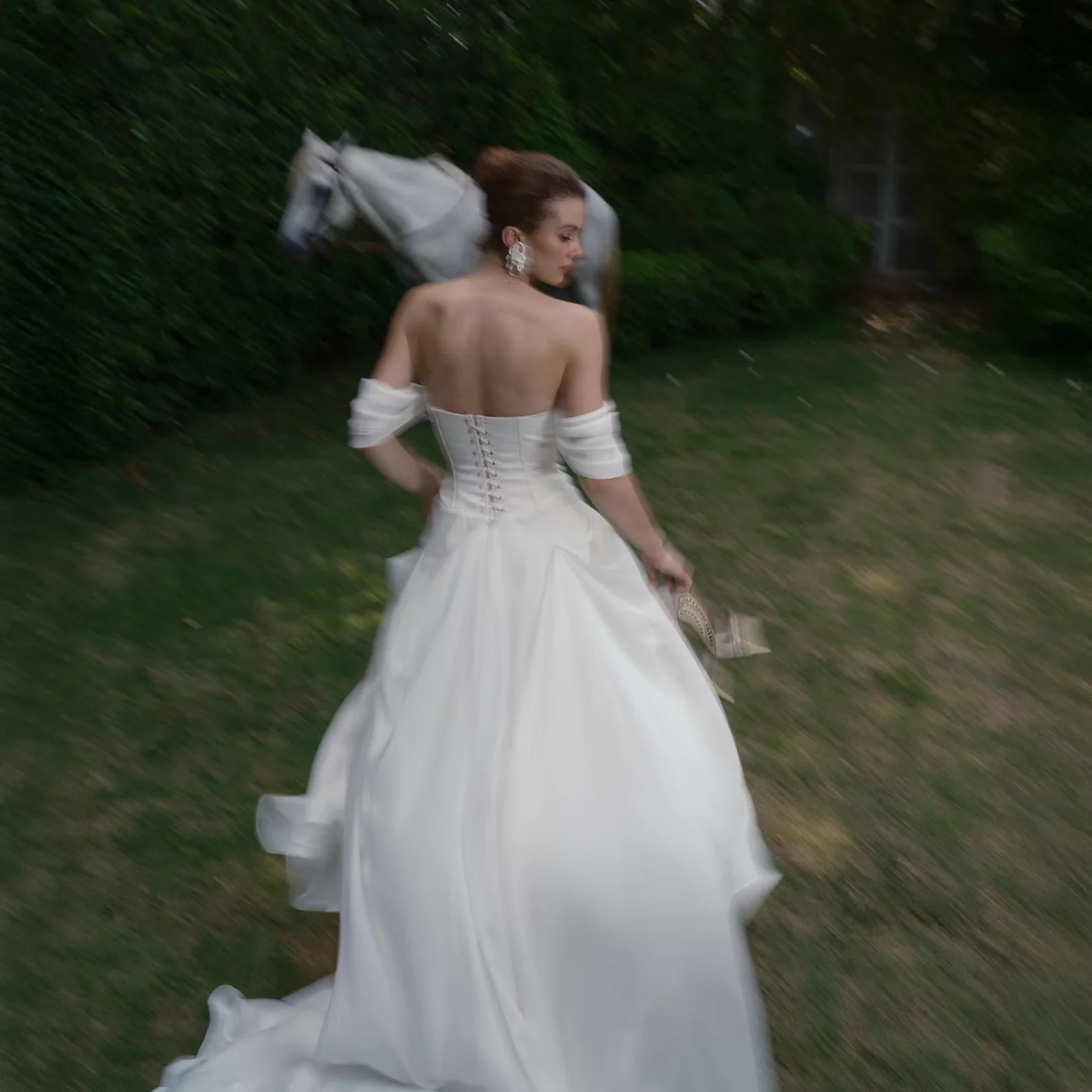 Customized Elegant White Wedding Dress Off Shoulder High Low Bridal Gown Corset Charmeuse A-Line Dress Elopement Dress For Bride