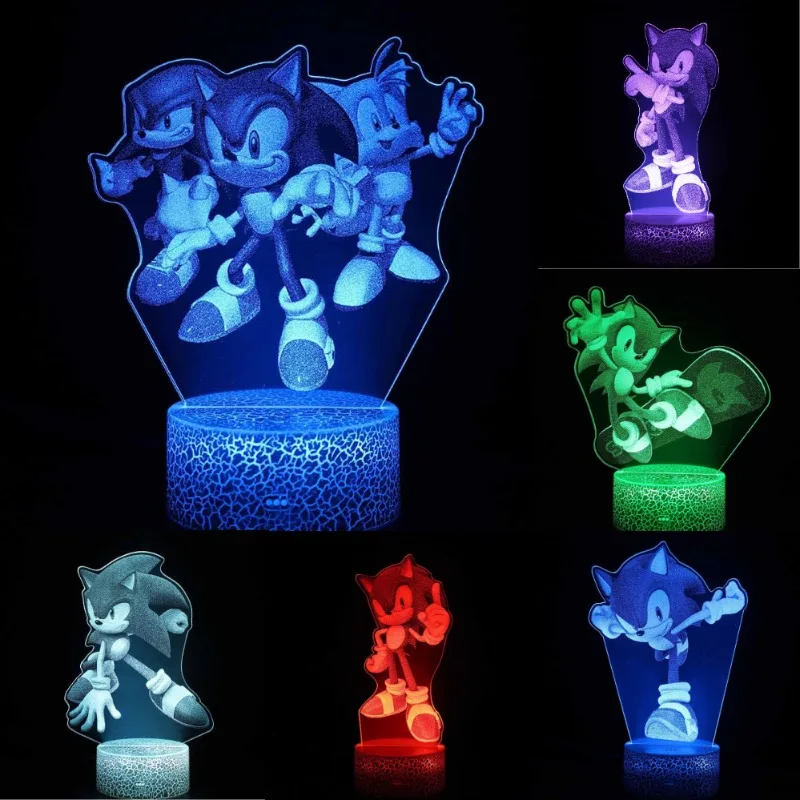 Sonic The Hedgehog 3D LED Night Lights Anime Figure Internal Carving Table Lamps Kawaii Desk Lamp Kids Bedroom Decoration Gifts