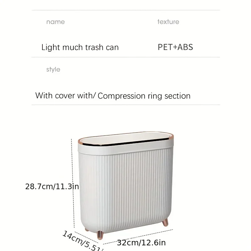 Compact Quiet-Close Trash Can for Bathroom/Bedroom - Electricity-Free, Space-Saving, with Optional Lid