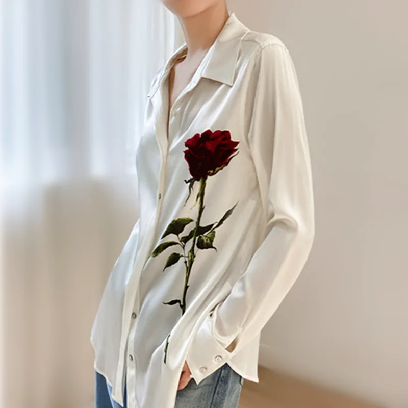 New fashion rose printing Women Elegant ladies shirts Spring Summer women's blouses Long sleeve mujer blusas female tops NZ236