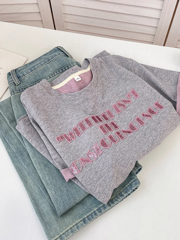 Été 2025 paillettes lettre broderie polyvalent rond Ne haut coréen Sle décontracté paresseux ort Sve t-shirt coton Polyester...