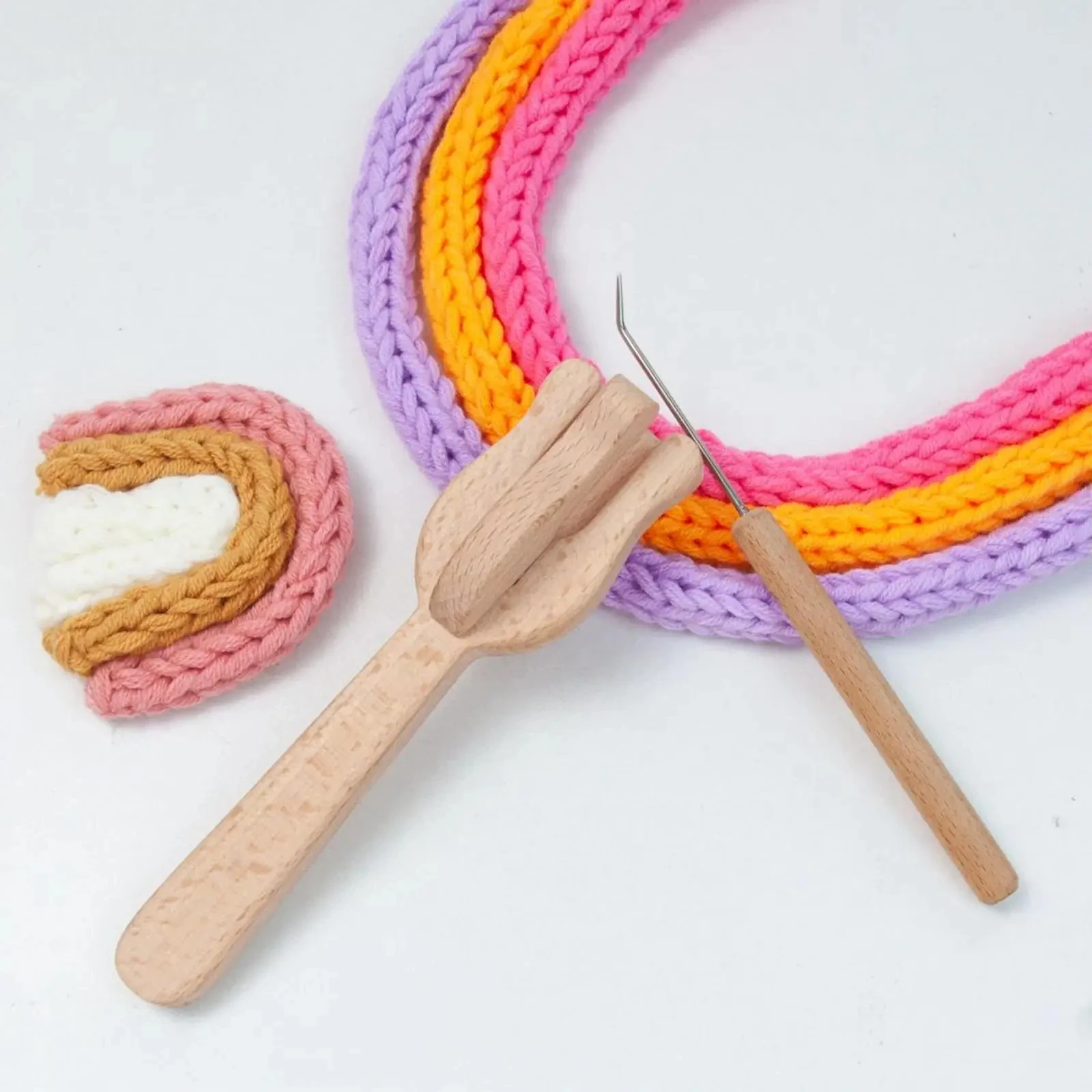 Knitting Fork and Needle Kit Wooden Hand Weaving Ancient Cording Tool Wooden Lucet Fork Weaving Needle
