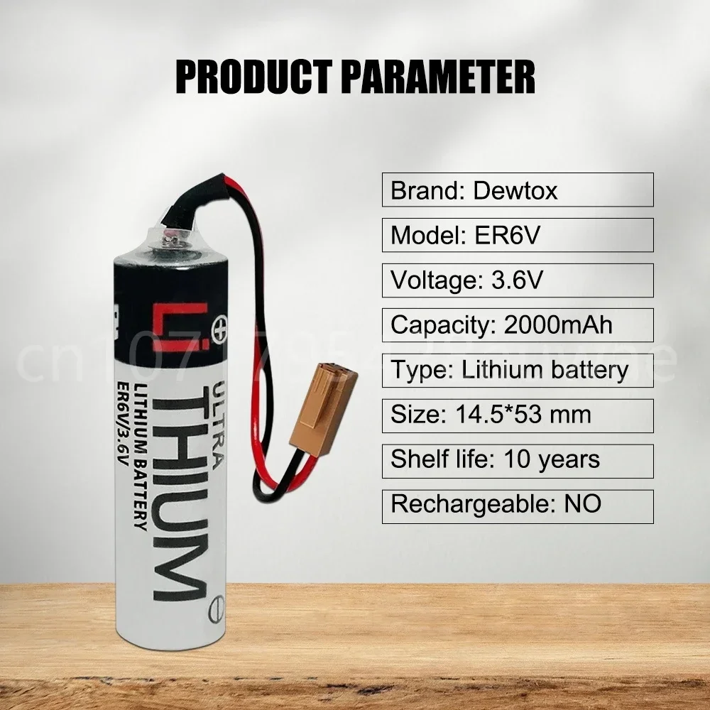 20PCS 3.6V AA 2000mAh  ER6V PLC CNC Lithium Batteries with Brown Plug Connectors for CNC Machine Tools PLC Battery