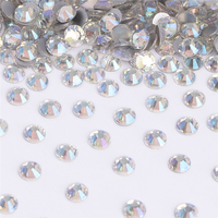 SS3-SS30 Blue Moonlight Glass Flatback Rhinestone Glitter Aurora Borealis Round Silver Bottom Glue On Stones for DIY Nail Art