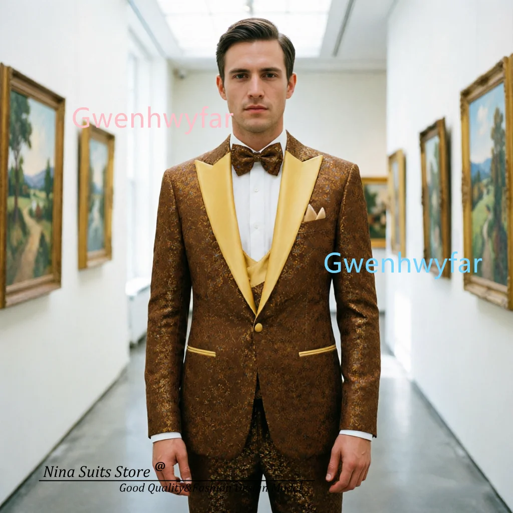 G&N 2026 Tailored Men Luxury Suits in Pattern Small Foral Jacqaurd Fabric Tuxedos for Male to Ball Evening Party Wedding Costume