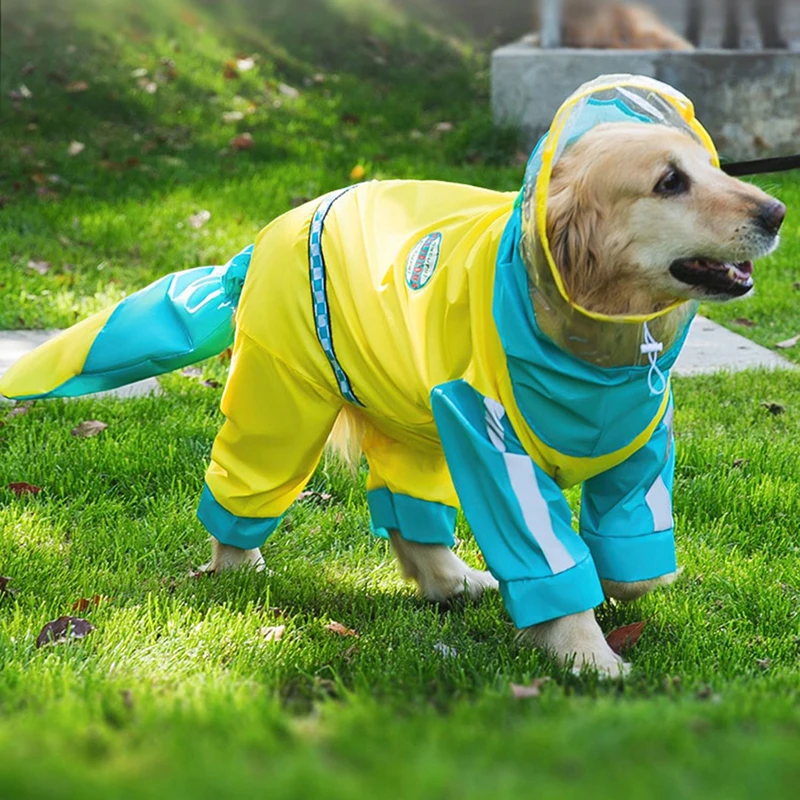 

Clashing Colours Big Dog Raincoat Four-legged Waterproof all-inclusive Husky Clothes Samoyed Summer Rainy Day Travelling Jumpsui