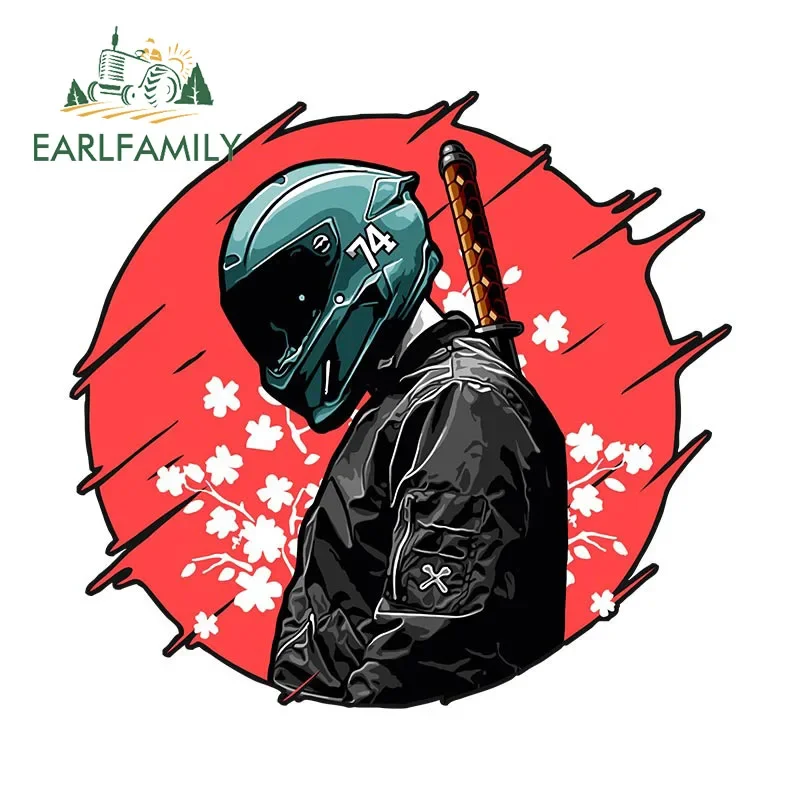 EARLFAMILY Sakura Racer Samurai Car Sticker JDM Creative Biker Man Helmet Decal Windows Car Trunk Decoration Vinyl Car Wrap