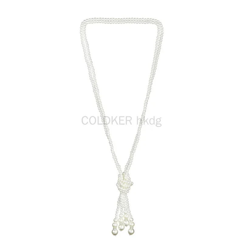 Collar de Perlas de los Años 20, Perlas Falsas de Moda, Accesorios Gatsby, Joyería Vintage para Disfraces de Fiesta, Collar Largo Blanco para Mujer