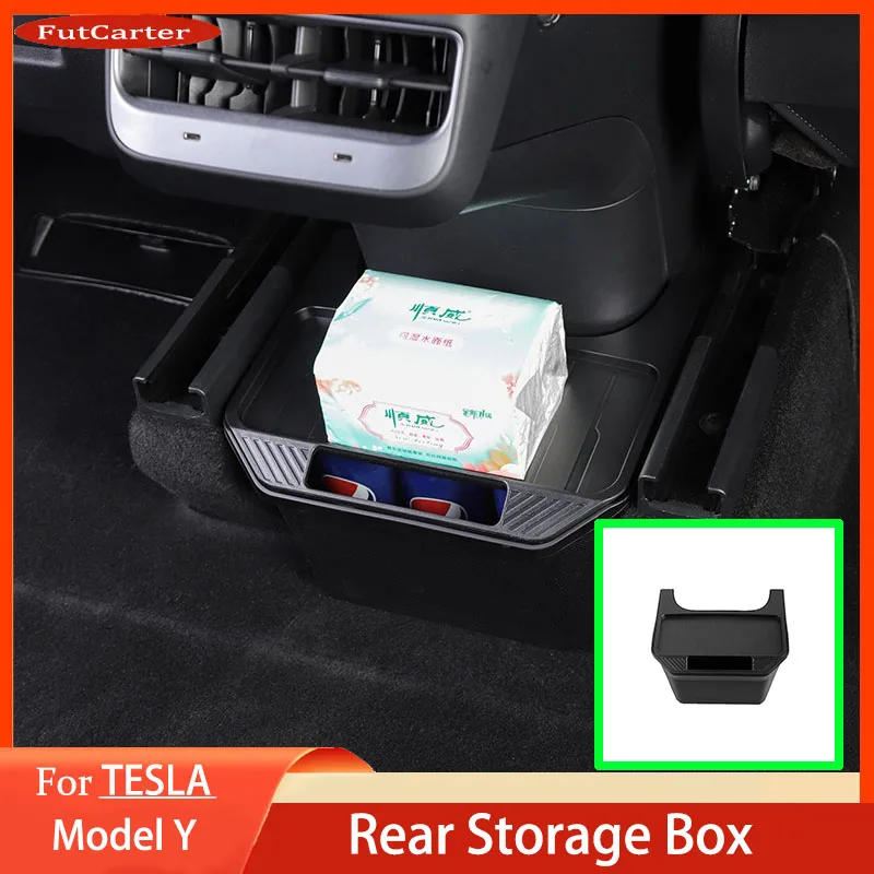 Rear Seat Storage Box for Tesla Model Y Organizer Center Console Bins Backseat Trash Can Garbage Bag Under Seat Tray Accessories