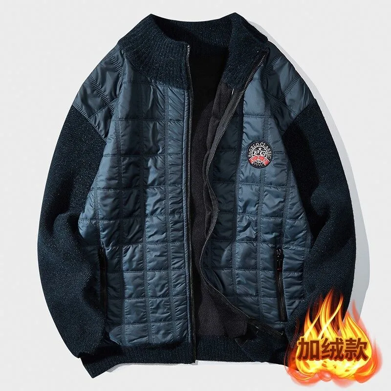 

Splicing Knitted Cardigan Men Autumn Winter Keep Warm Sweater Jacket Zipper High Collar Knitting Coats Men Clothing M-4XL