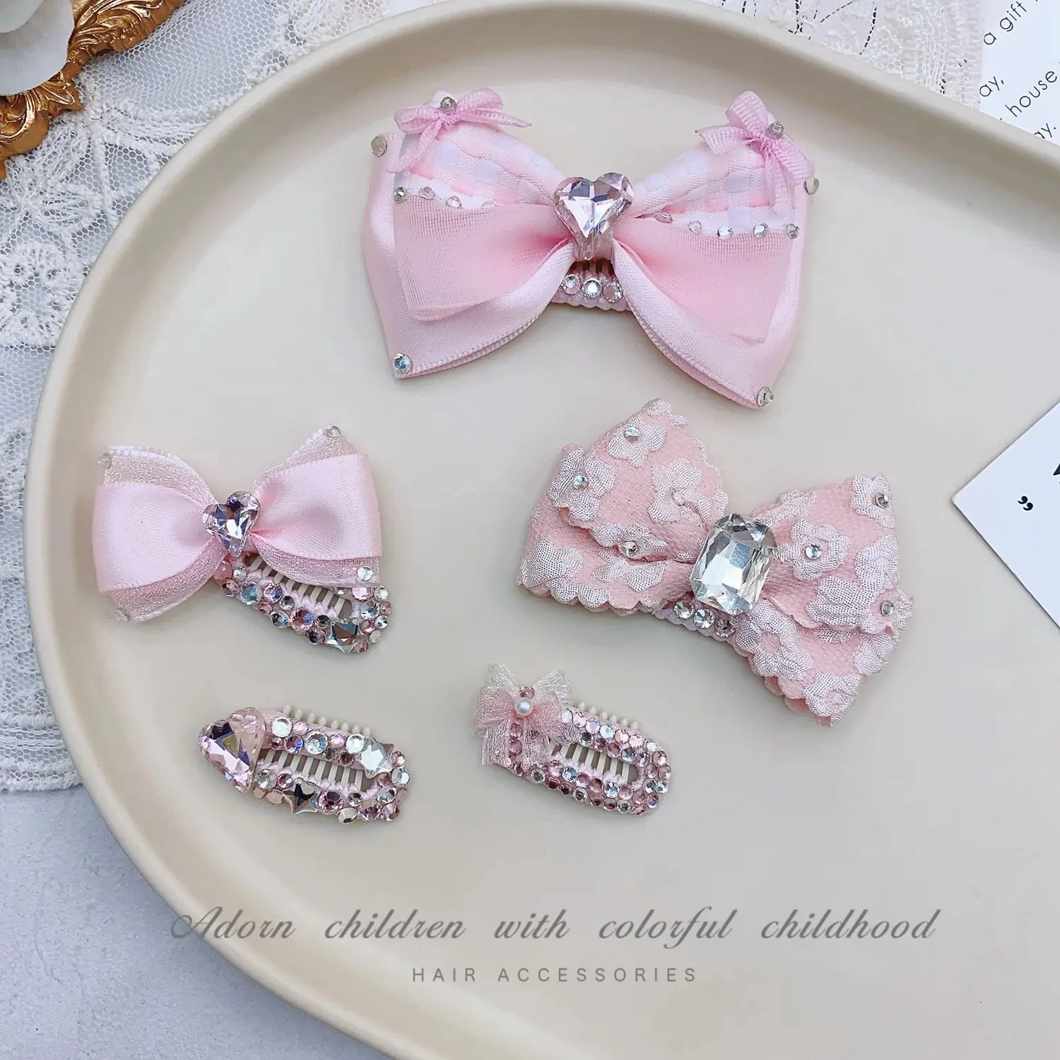 Handmade Korean Pink Crystal Bow Haripin Puppy Dog Headwear Pet Grooming Supplies for Poodle Yorkshire Cute Hair Clips