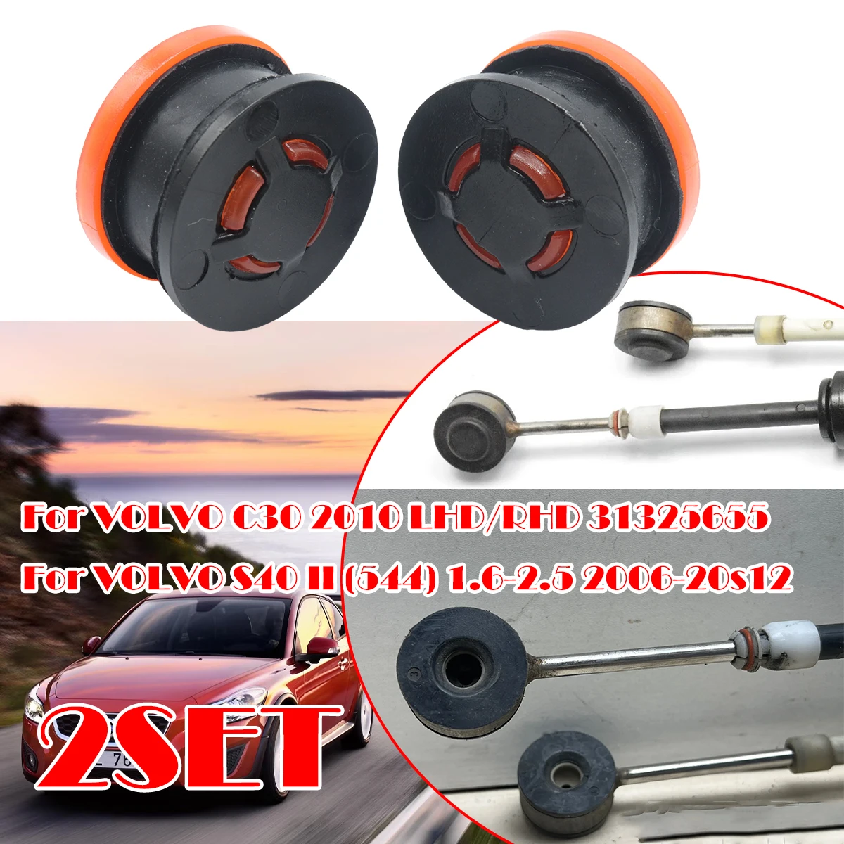 

2kit MT Gear Shift Cable Linkage End Rod Bushing Gearbox Shifter lever Connector For VOLVO C30 2010 LHD/RHD S40 II 544 1.6-2.5