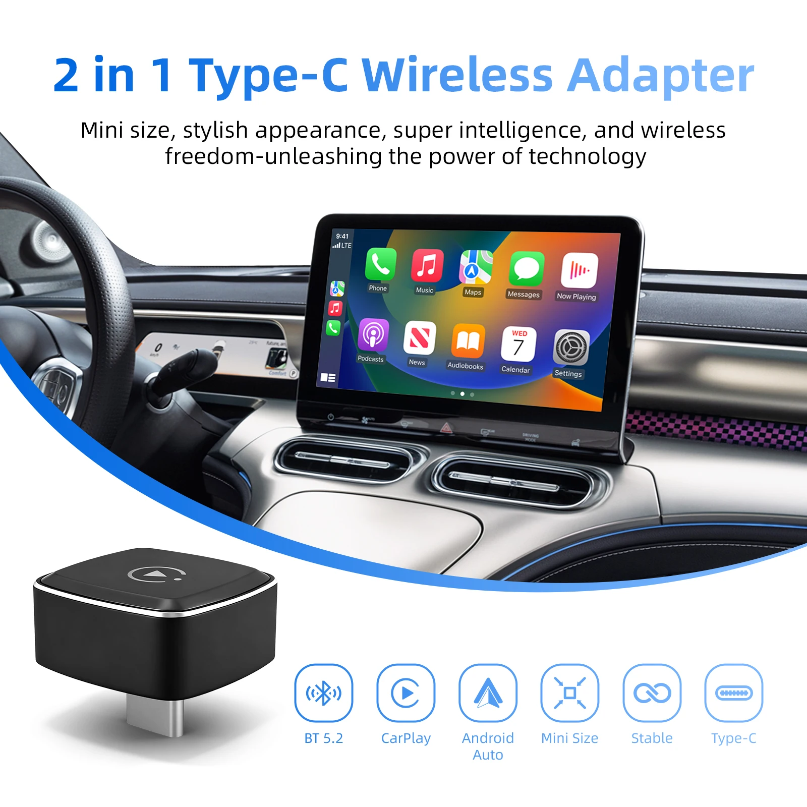 

Беспроводной адаптер EzoneTronics для CarPlay и Android Auto для автомобилей с проводным подключением Type-C, беспроводной CarPlay и Android Auto 2 в 1