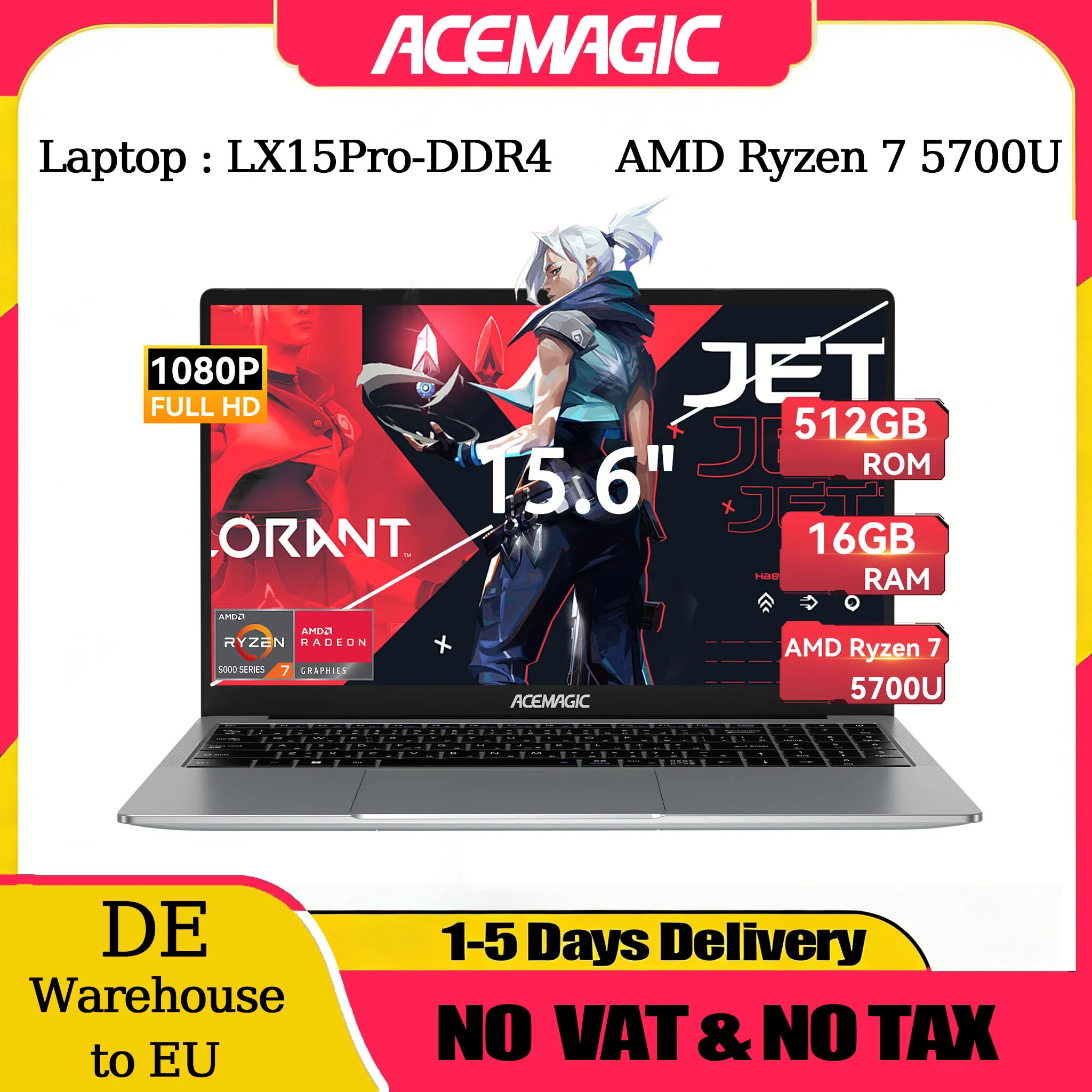 Laptop ACEMAGIC LX15Pro AMD Ryzen 7 5700U Windows Laptop 15,6-calowy ekran IPS 16GB DDR4 512GB NVMe SSD Klawiatura numeryczna