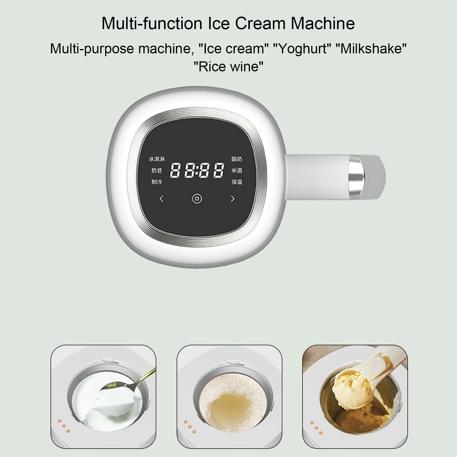 Automatic Ice Cream Maker 60W 300ML Efficient ABS Aluminium Alloy Low Noise Ice Cream Machine 100-240V 12V for Kitchen