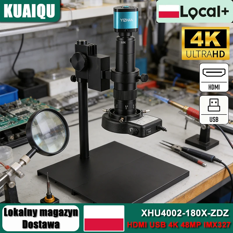 YIZHAN 180X Zoom-Objektiv Digitalmikroskop für Elektronik 4K 48MP HDMI USB HD-Kamera Verstellbarer Mittelgroßer Metallständer für PCB-Reparatur