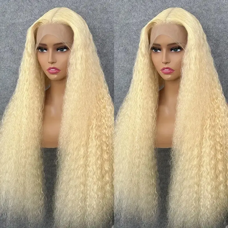 150 Density 613 Blonde 13x6 Lace Frontal Wig 13x4 Lace Front 34 Inches Deep Wave Pre-Plucked Glueless Curly Human Hair Wig