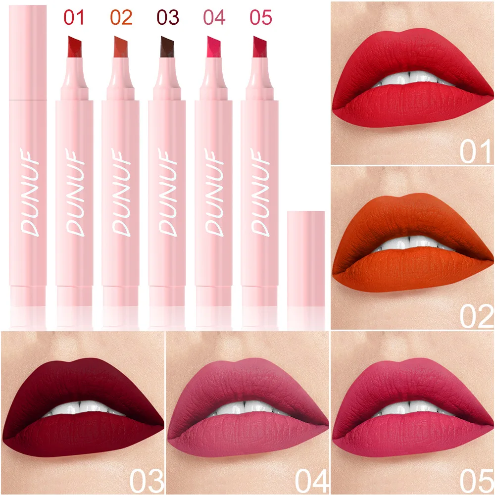 Lápiz labial mate duradero con bloqueo de color 3 en 1, lápiz labial, brillo de labios, 5 colores disponibles, maquillaje de labios hidratante