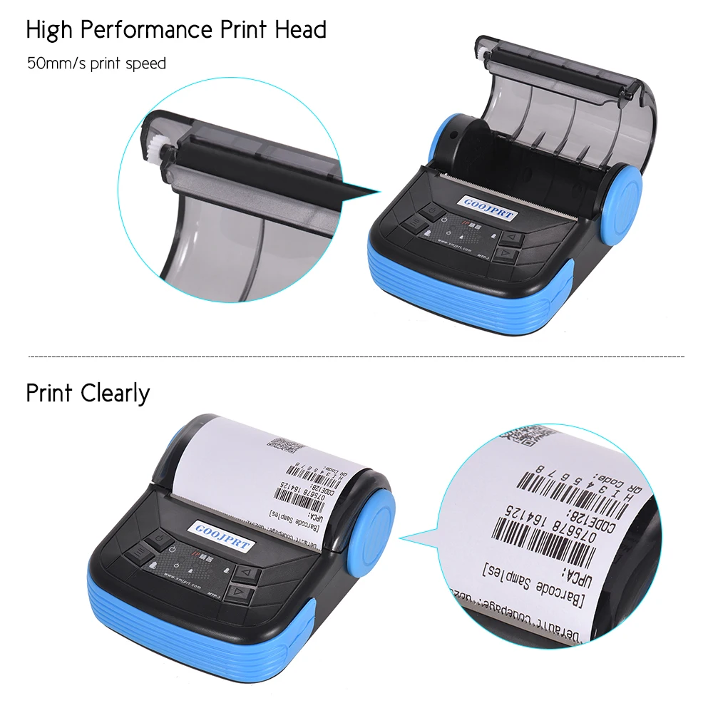 GOOJPRT MTP-3 80mm BT Thermal Printer Portable Lightweight for Supermarket Ticket Receipt Printing