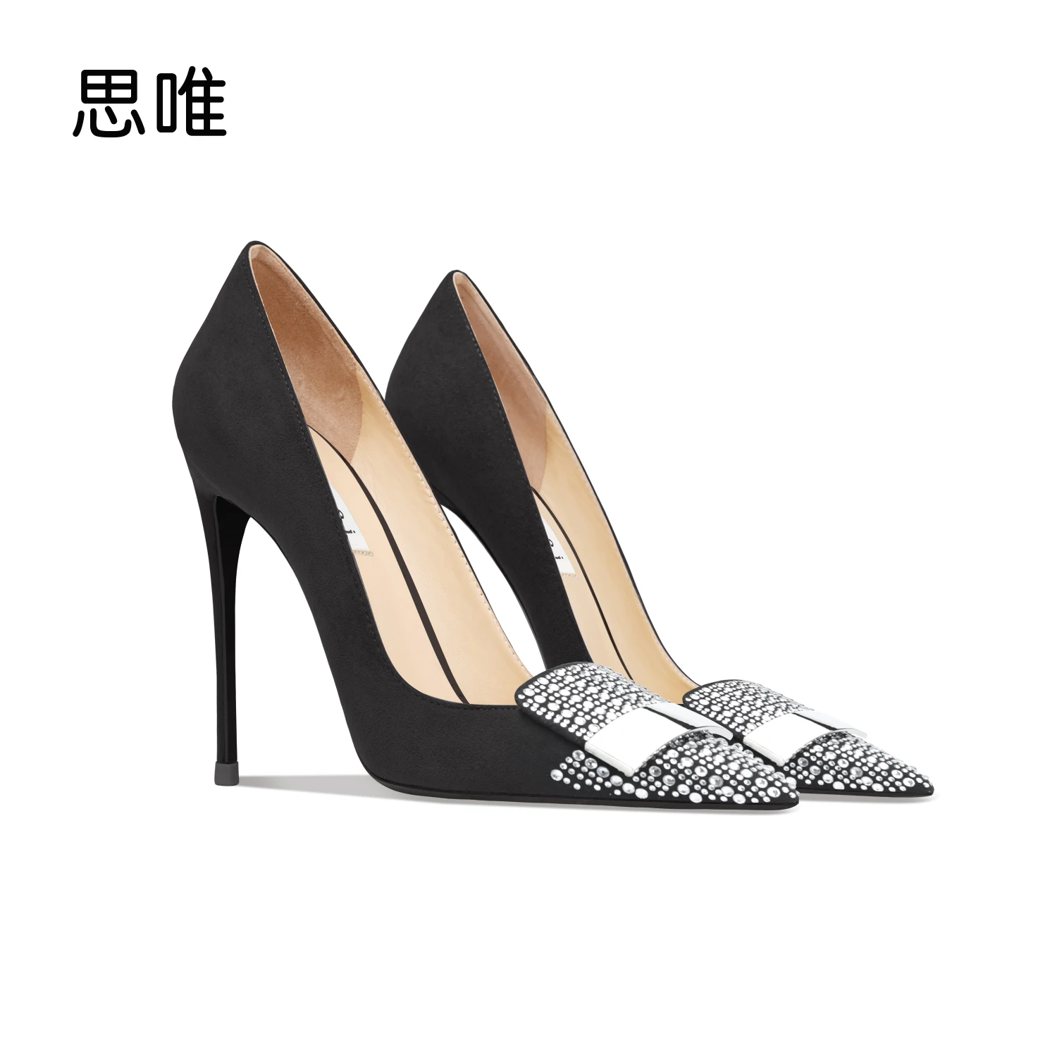 

shoes woman 2024 trend Genuine Leather Autumn Rhinestone High Heels Shoes For Women Shoes Buckle Pumps Pointed Toe Party Ladies