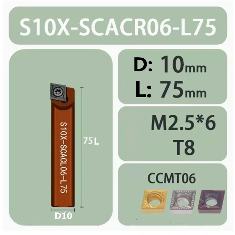 Imagem -05 - Pequeno Diâmetro Chato Máquina Peças Furo Interno Moagem Furo Cnc Ferramentas de Torneamento Toolholder Bar Scacr06 Scacl06 Scmcn06 mm 10 mm