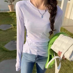 2023 Lente Herfst Koreaanse Stijl T-Shirt Voor Vrouwen Dunne Tops Effen Slanke Lange Mouw T-Shirts Dames Casual T-Shirt Femme